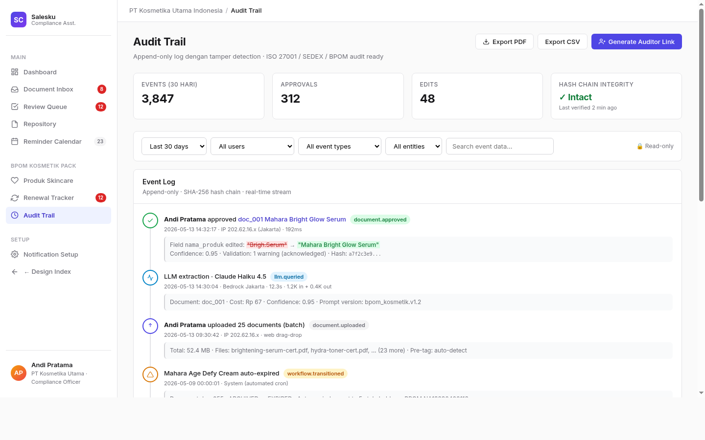 Audit trail append-only
