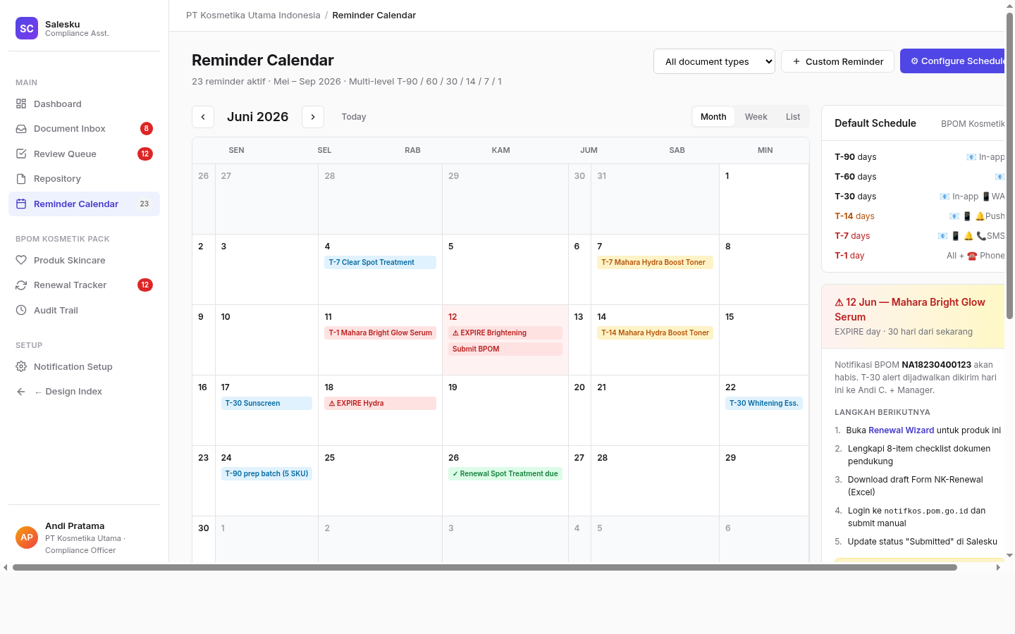 Kalender reminder bertingkat