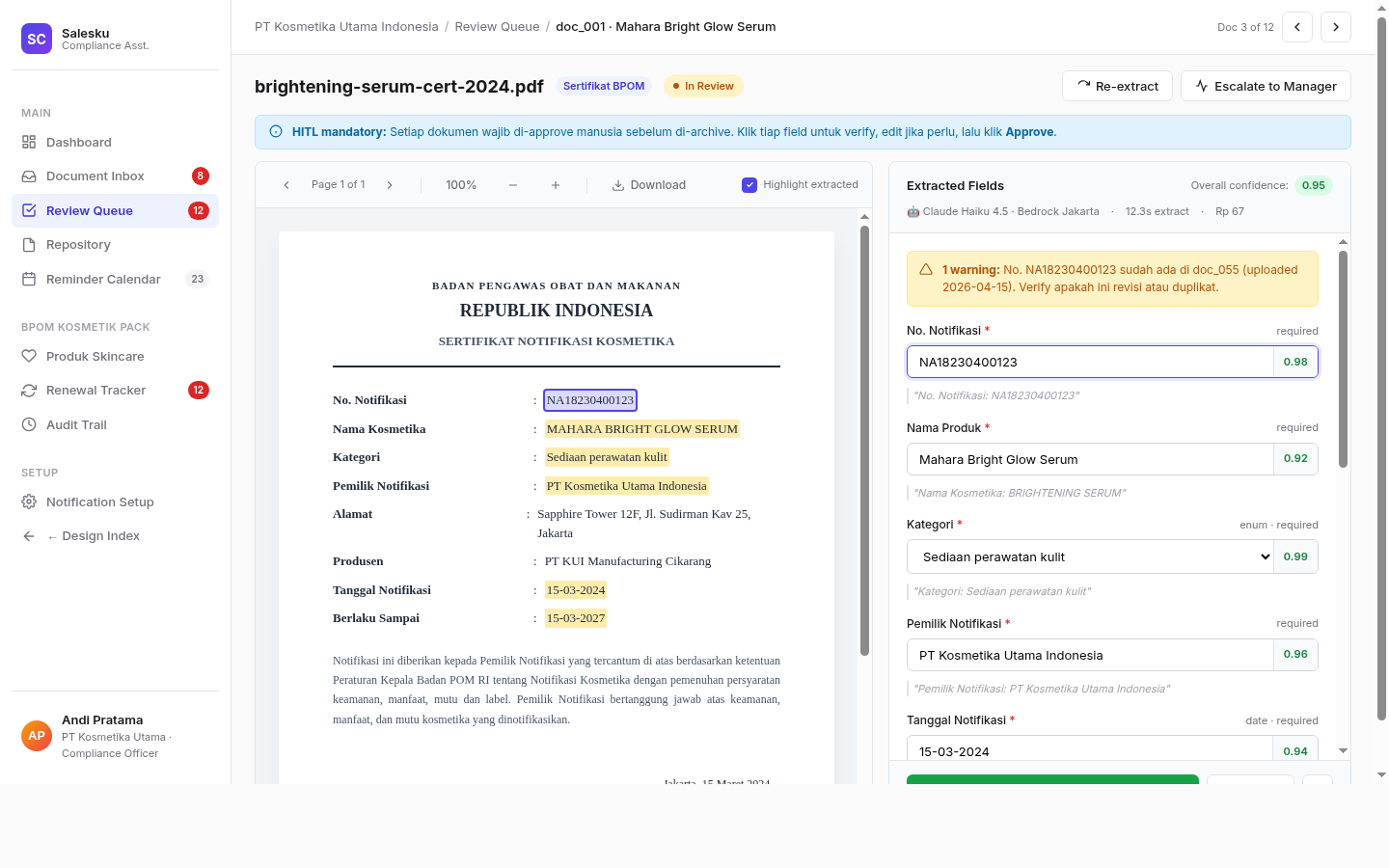 Review HITL side-by-side